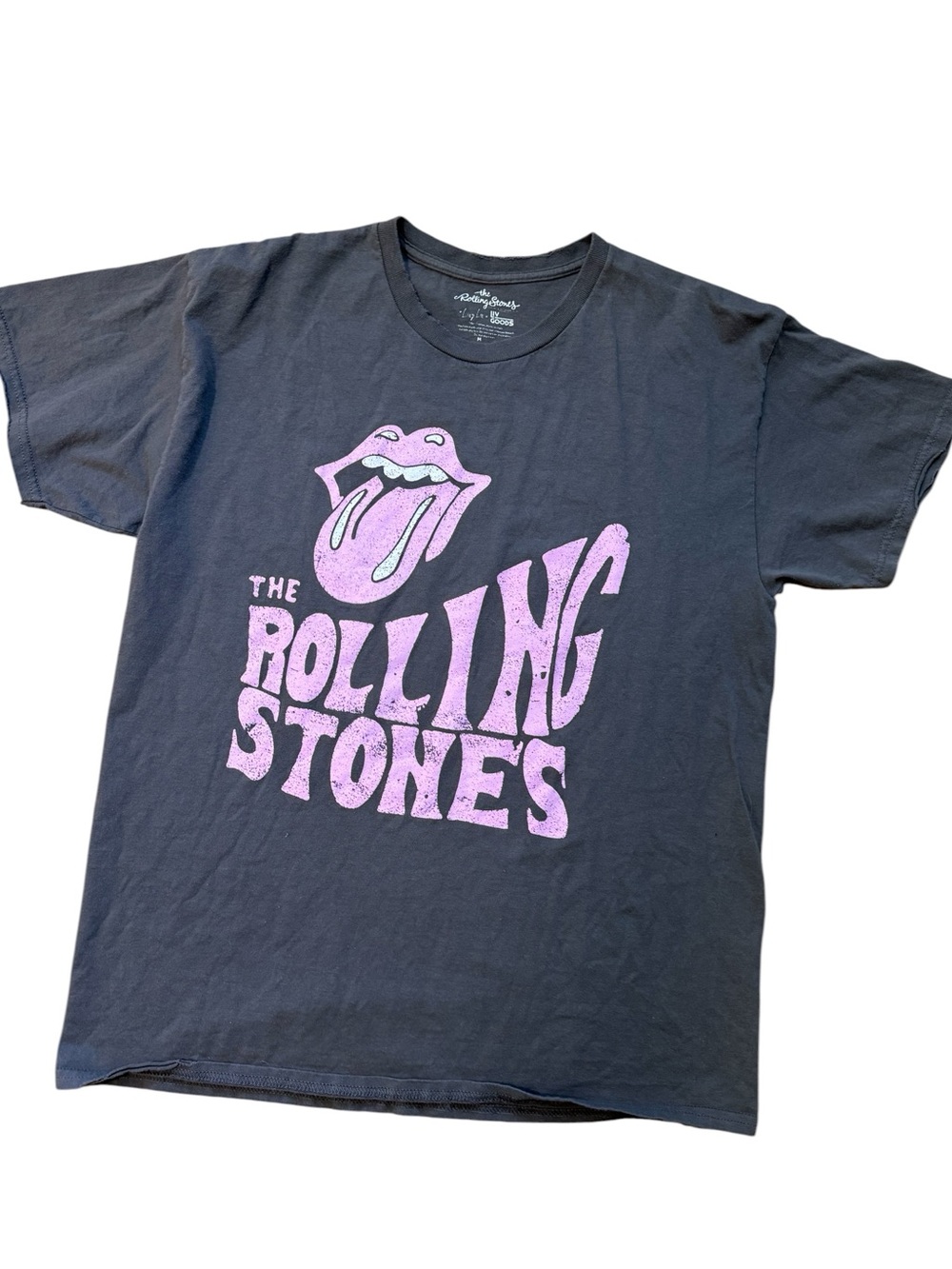 💖American Eagle Women’s The Rolling Stones Gray Pink Oversized Graphic Tee | M